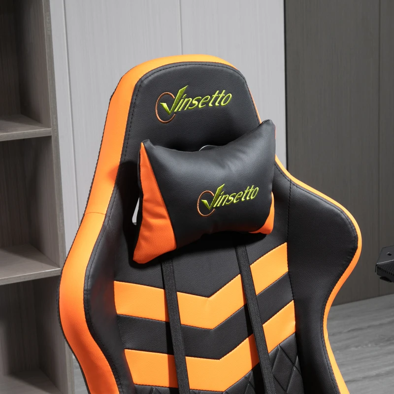 Vinsetto Cadeira Gaming Cadeira de Escritório Ergonómica com Altura Regulável Basculante Apoio de Cabeça 61x70x121-129 cm Laranja