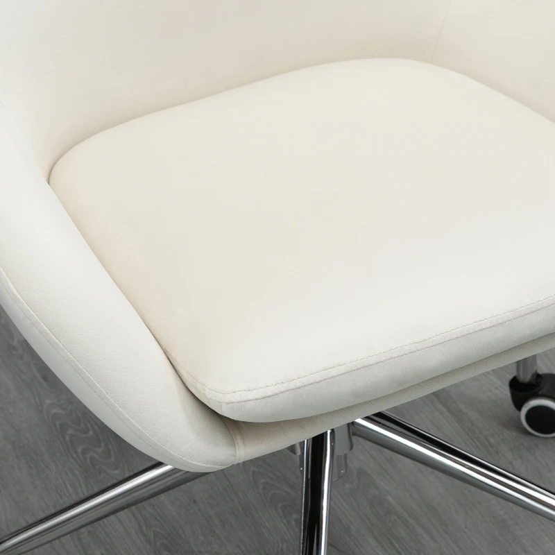 Vinsetto Cadeira de Escritório Operativa Cadeira de Escritório Giratória de Veludo com Altura Ajustável e Rodas 65x66x90-97cm Creme