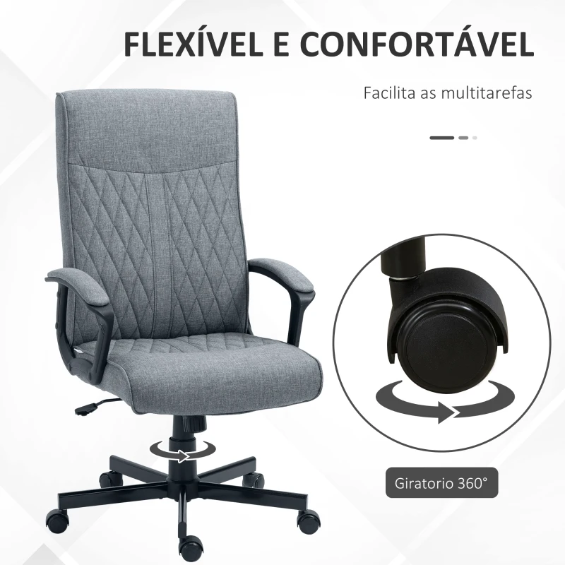 Vinsetto Cadeira de Escritório Giratória 360° com Encosto Alto Altura Ajustável e Função de Inclinação 65x65x102-112,5cm Cinza Escuro