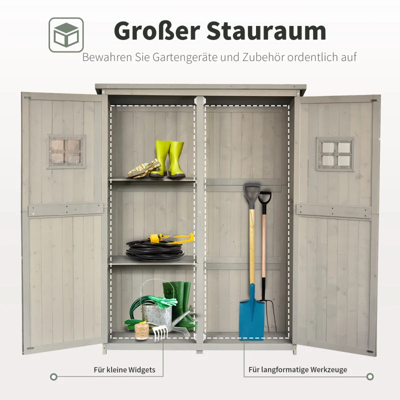 Outsunny Gartenschrank Holz Geräteschuppen Gerätehaus Geräteschrank Pultdach Garten Grau 127,5x50x164cm