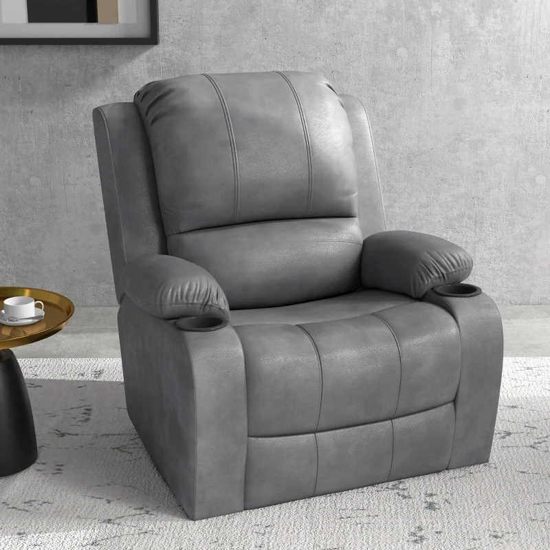 HOMCOM Fauteuil met voetsteun en ligfunctie, incl. bekerhouder, tv-fauteuil, grijs