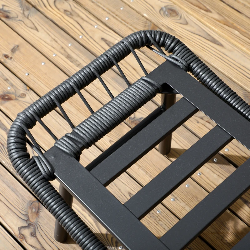 Outsunny Gartenmöbelset, 5-tlg., 2 x Sitzbank, 2 x Hocker, 1 x Tisch, Sitzkissen, Stahlrahmen, Kunstrattan, schwarz