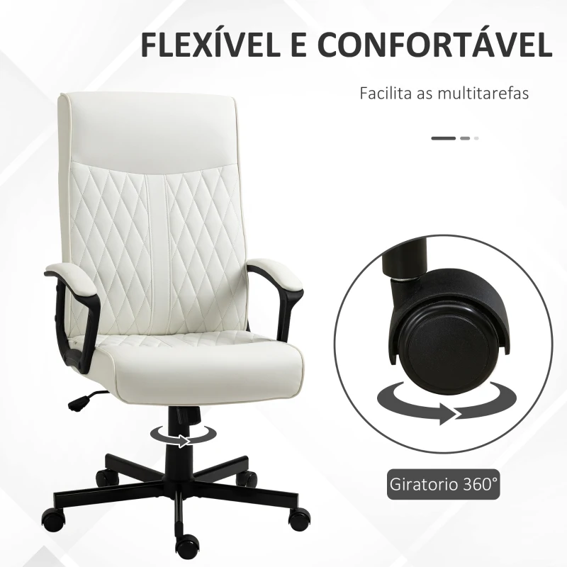 Vinsetto Cadeira de Escritório Giratória 360° com Encosto Alto Altura Ajustável e Função de Inclinação 65x65x102-112,5cm Branco creme