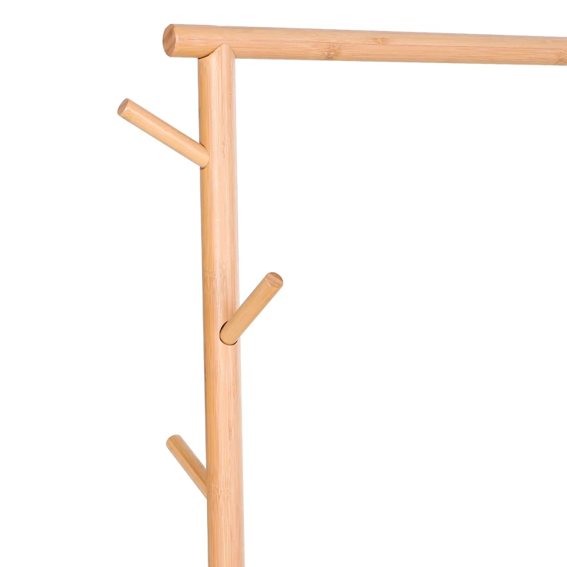 HOMCOM Garderobenständer mit Schminkspiegel, Kleiderständer mit Regal, 4 Haken, Bambus, Natur, 100 x 34 x 164 cm