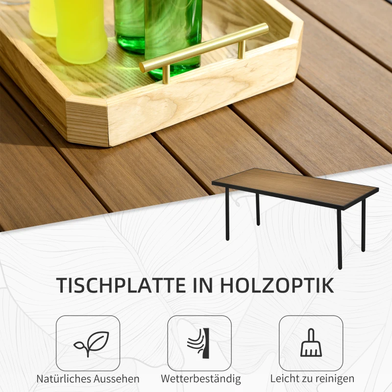 Outsunny Gartenmöbelset, 5-tlg., 2 x Sitzbank, 2 x Hocker, 1 x Tisch, Sitzkissen, Stahlrahmen, Kunstrattan, schwarz