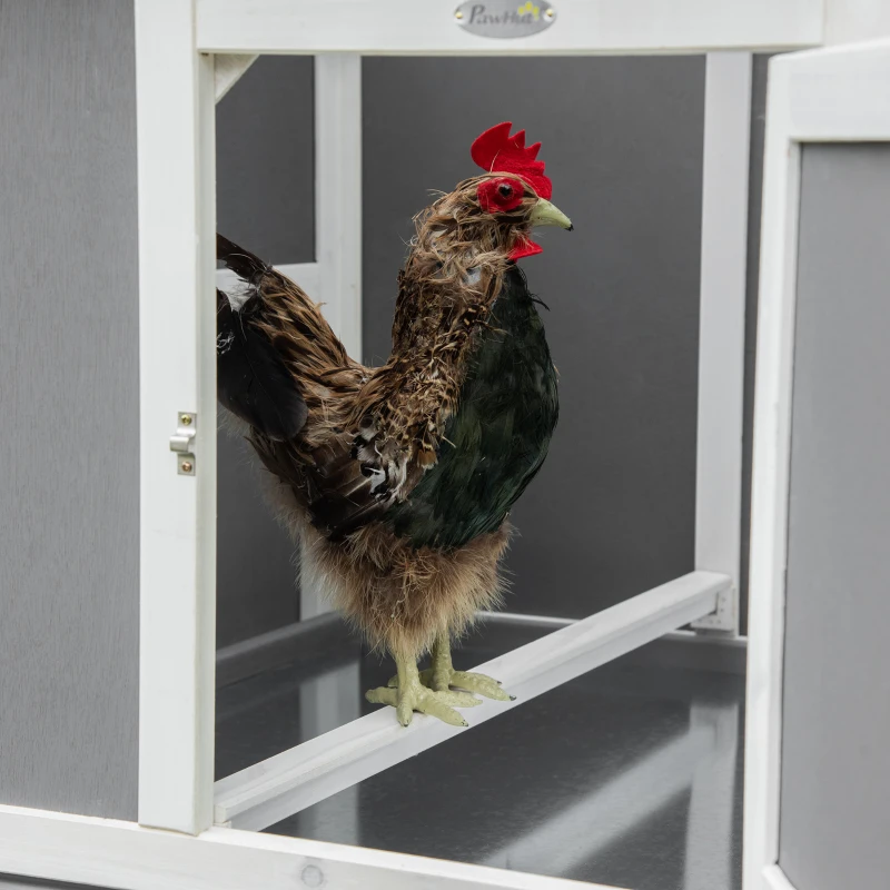 PawHut Hühnerstall Hühnerhaus mit Nistkasten Hühnervoliere mit Rädern und Griff Gehege Geflügelstall winterfest Tannenholz kunststoff Grau+Weiß 247 x 90 x 114 cm