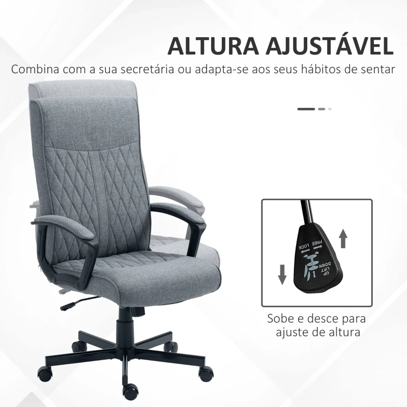 Vinsetto Cadeira de Escritório Giratória 360° com Encosto Alto Altura Ajustável e Função de Inclinação 65x65x102-112,5cm Cinza Escuro