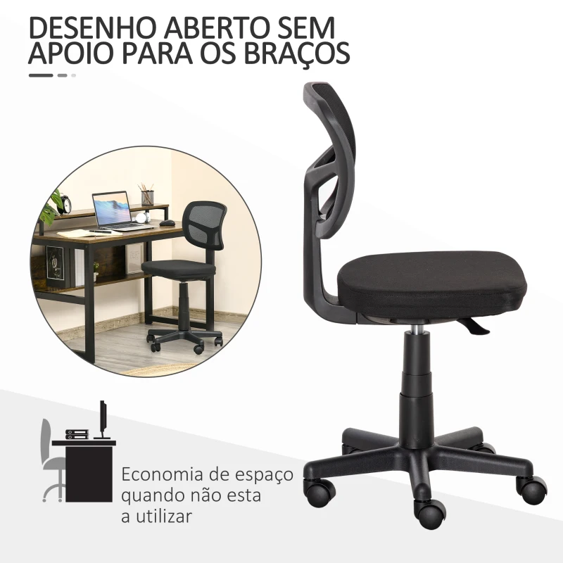 Vinsetto Cadeira de Escritório Operativa Giratória 360° com Altura Ajustável Suporte Lombar 43x48x77,5-89,5cm Preto