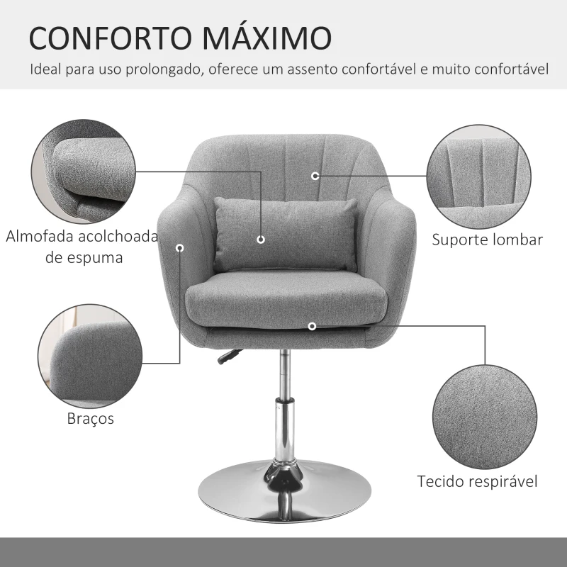 HOMCOM Cadeira de Escritório Operativa Giratória 360°com Altura Ajustável Apoio para os Braços e Almofada 60x60x79-91cm Cinza