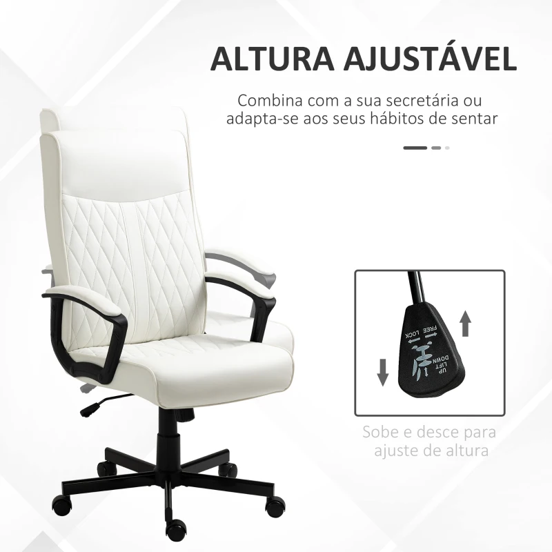 Vinsetto Cadeira de Escritório Giratória 360° com Encosto Alto Altura Ajustável e Função de Inclinação 65x65x102-112,5cm Branco creme