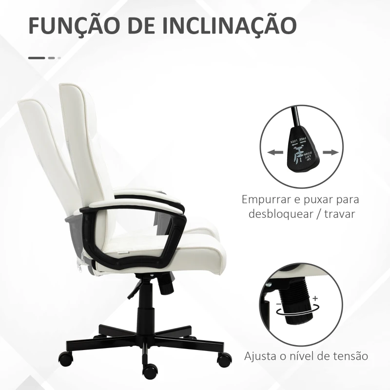 Vinsetto Cadeira de Escritório Giratória 360° com Encosto Alto Altura Ajustável e Função de Inclinação 65x65x102-112,5cm Branco creme
