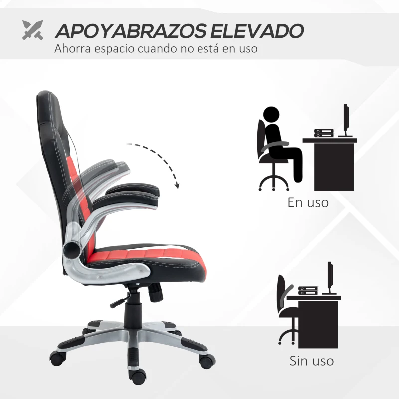 HOMCOM Cadeira de escritório ergonômica Altura ajustável Apoios de braços dobráveis com 5 rodas carga 120 kg 65x69x112-122 cm