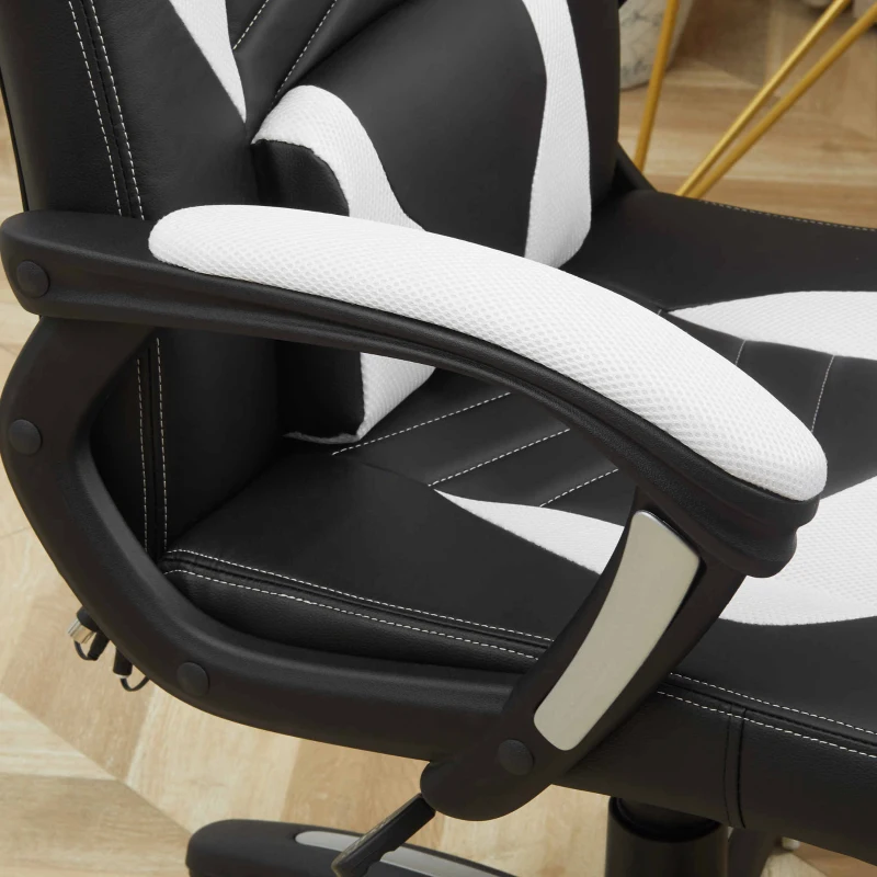 HOMCOM Cadeira de Escritório  inclinavél e Giratória com 6 Pontos de Massagem e Aquecimento - Preto e branco - 68x69x108-117 cm