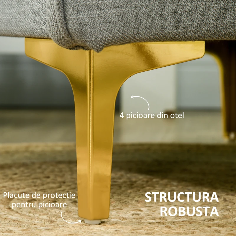 HOMCOM Fotoliu gri din stofa cu captuseala groasa & buzunare laterale