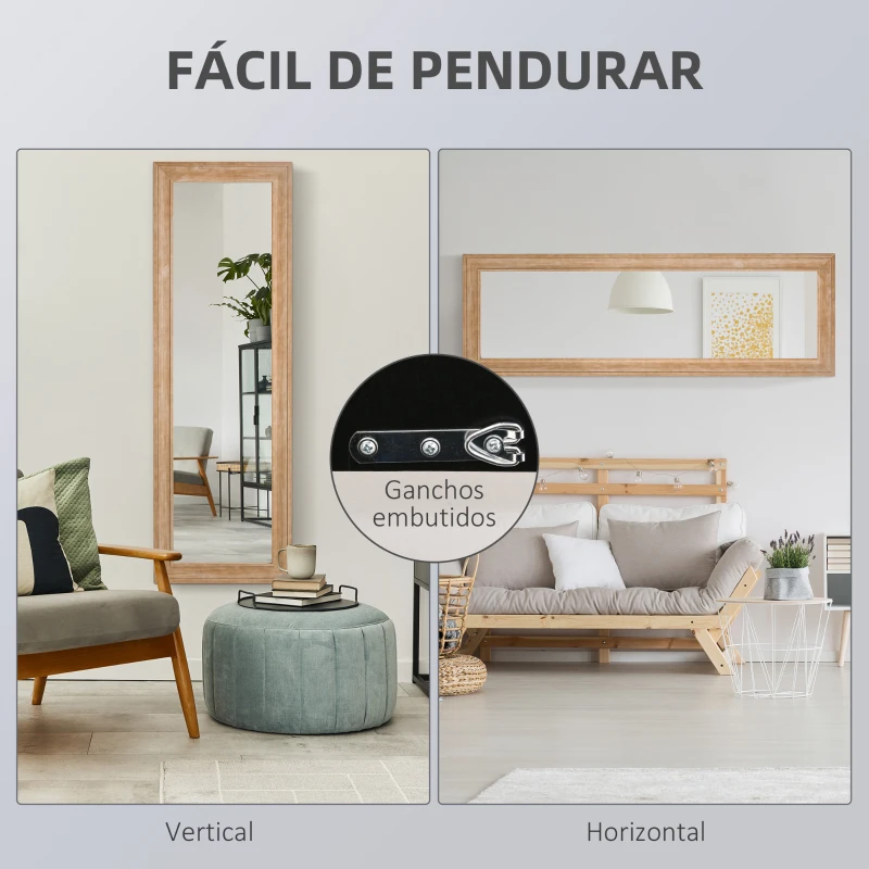 HOMCOM Espelho de Parede Espelho de Corpo Inteiro com Estrutura de Madeira Estilo Vintage 163x53,3 cm Madeira