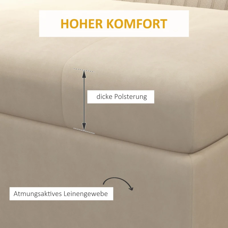 HOMCOM Sitzbank mit Stauraum, dekorative Knopfheftung, Flanelloptik, goldfarbene Stahlbeine, 110 x 47 x 46,5 cm