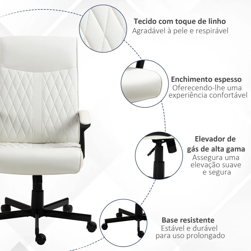 Vinsetto Cadeira de Escritório Giratória 360° com Encosto Alto Altura Ajustável e Função de Inclinação 65x65x102-112,5cm Branco creme