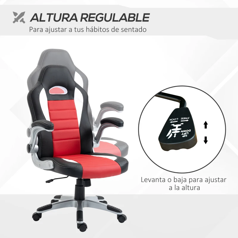 HOMCOM Cadeira de escritório ergonômica Altura ajustável Apoios de braços dobráveis com 5 rodas carga 120 kg 65x69x112-122 cm