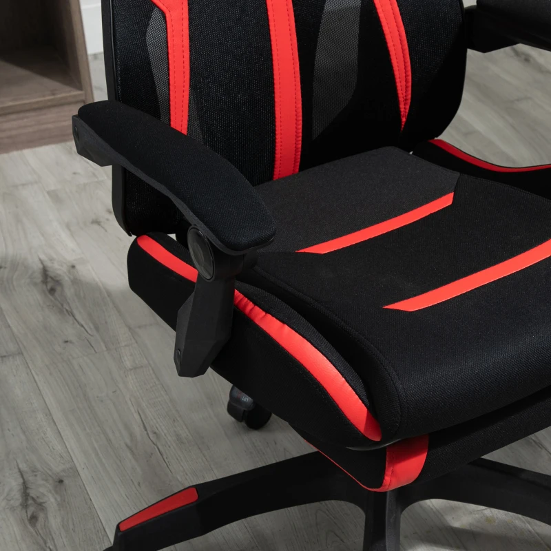 Vinsetto Cadeira de Gaming com Apoio para os Pés Retrátil Cadeira de Escritório Reclinável com Apoio para a Cabeça e Altura Ajustável 65x65x119-129cm Preto e Vermelho
