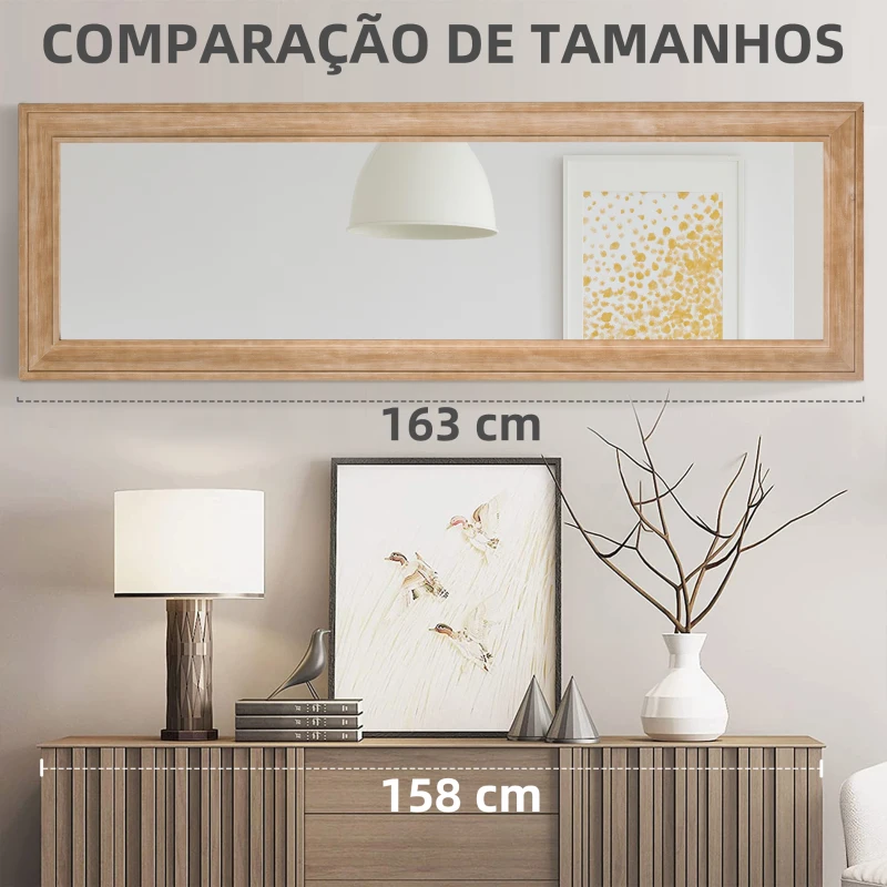 HOMCOM Espelho de Parede Espelho de Corpo Inteiro com Estrutura de Madeira Estilo Vintage 163x53,3 cm Madeira