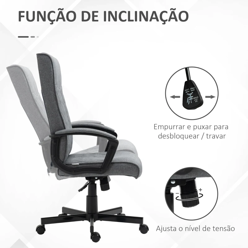 Vinsetto Cadeira de Escritório Giratória 360° com Encosto Alto Altura Ajustável e Função de Inclinação 65x65x102-112,5cm Cinza Escuro
