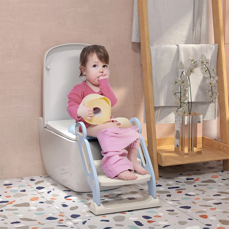 ZONEKIZ Adaptator WC para Niños con Escalera Plegable Reductor de Aprendizaje para Baño Portátil 67,9x42,8x51,5 cm Azul