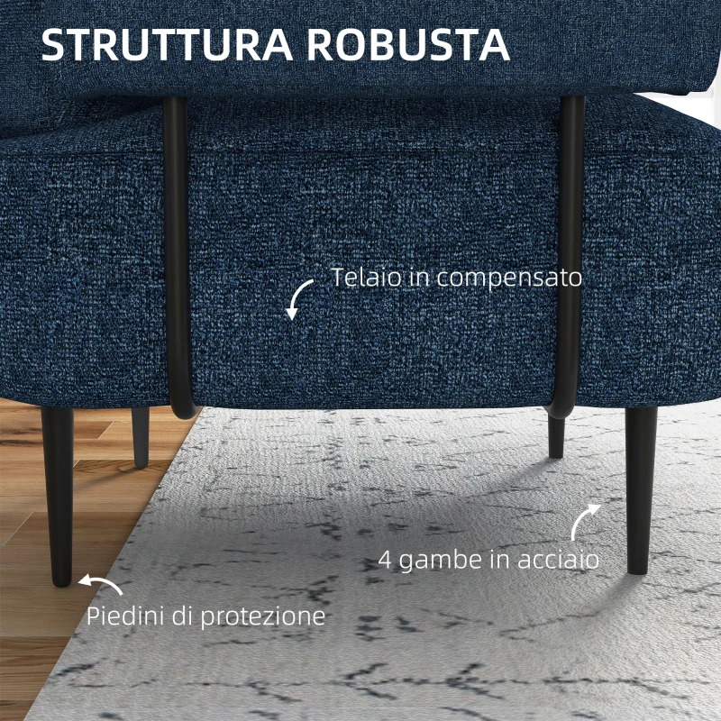 HOMCOM Poltrona Moderna per Casa e Ufficio in Tessuto effetto Lino con Imbottitura, 89x72.5x76 cm, Blu Scuro