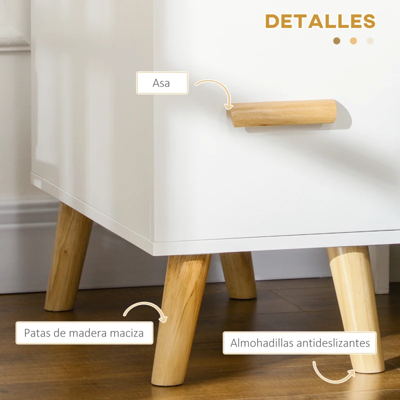 HOMCOM Mesa Auxiliar con Tapa Abatible Cajón y Patas de Madera de Caucho para Salón Dormitorio 60x30x48,5 cm Blanco