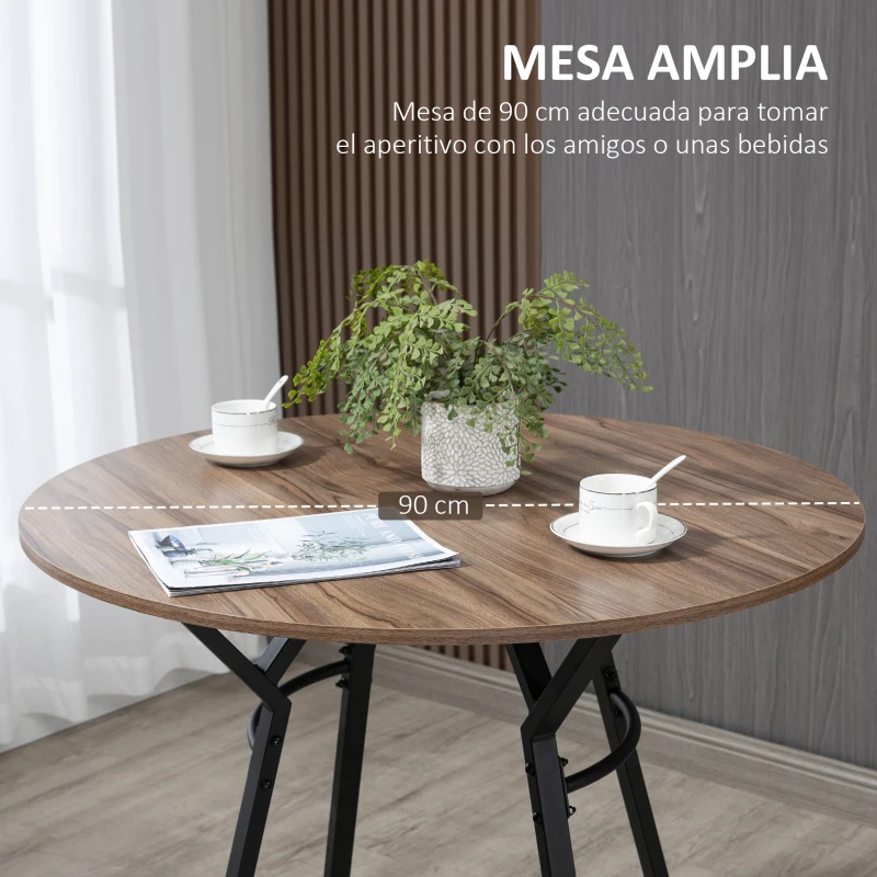 HOMCOM Juego de Mesa Alta y 2 Taburetes de Bar Estilo Industrial para Cocina Salón Ø90x90 cm y Ø40x61,5 cm Madera y Negro
