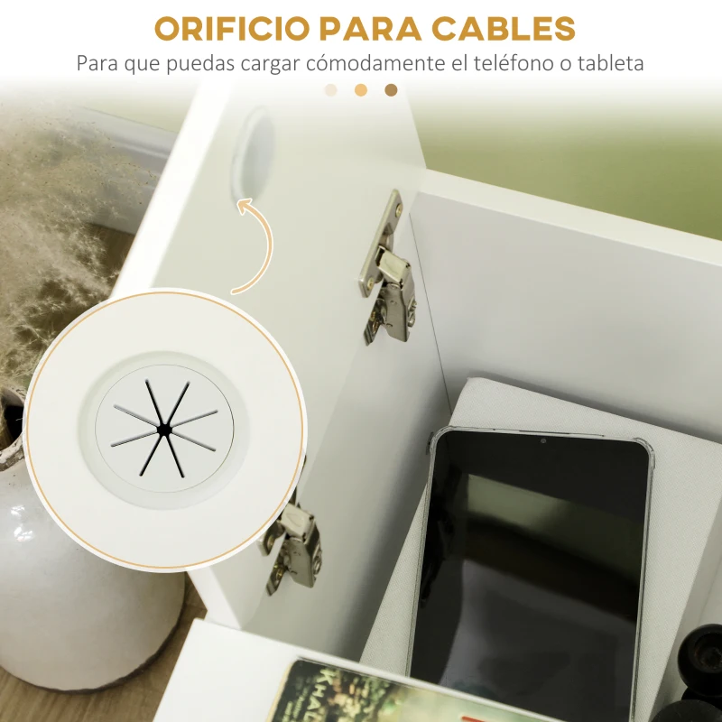 HOMCOM Mesa Auxiliar con Tapa Abatible Cajón y Patas de Madera de Caucho para Salón Dormitorio 60x30x48,5 cm Blanco