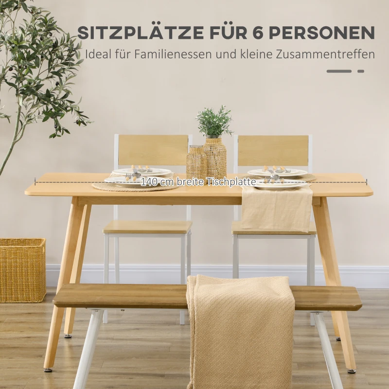 HOMCOM Esstisch, Küchentisch, Tischplatte in Holzoptik, Beine aus Buchenholz, 140 x 70 x 75 cm