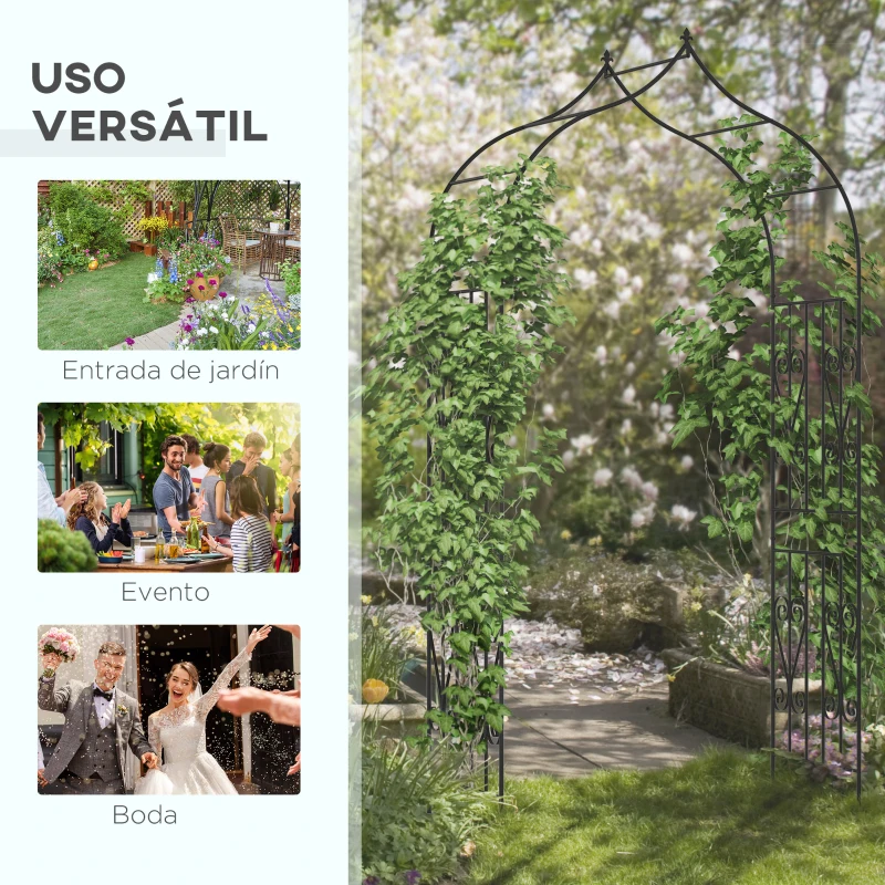 Outsunny Arco de Jardín de Metal Enrejado para Plantas Trepaderas Enredaderas Exterior Patio Terraza 140x60x265 cm Negro