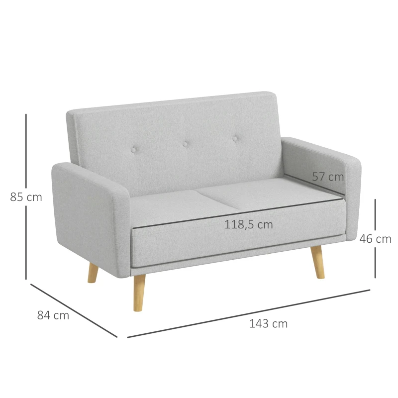 HOMCOM Canapé banquette 2 places style scandinave dossier capitonné en tissu 143 x 84 x 85 cm gris clair