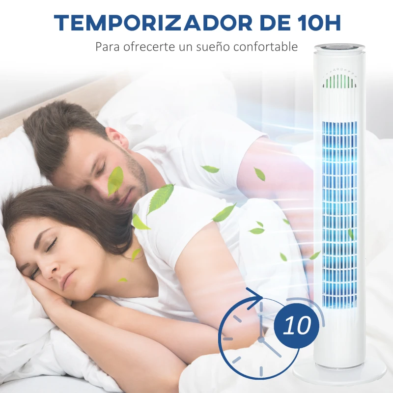 HOMCOM Ventilador de Torre con Mando Temporizador de 10h Oscilación 70° 3 Velocidades y 3 Modos 45W Ø22x77 cm Blanco