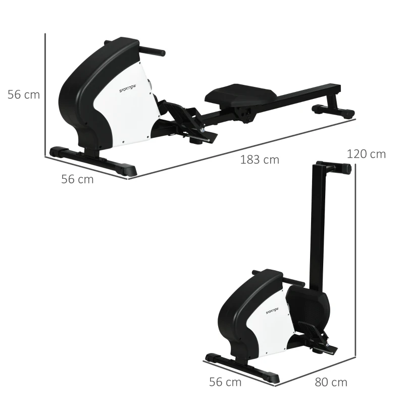 SPORTNOW Rameur d'appartement pliable 8 niveaux de résistance magnétique écran LCD Multifonction acier noir blanc