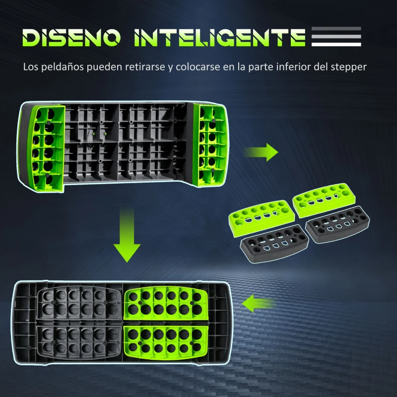 HOMCOM Plataforma Step para Deporte y Gimnasia con Altura Regulable en 10/15/20 cm Carga 150 kg 78x28x20 cm Gris y Verde