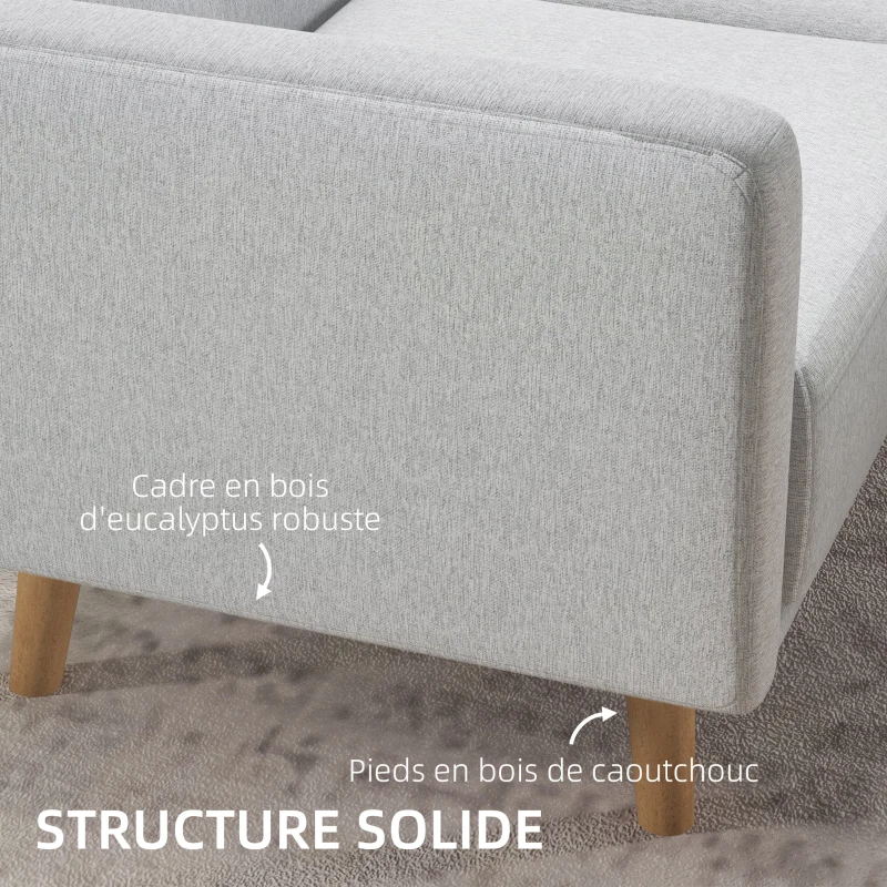 HOMCOM Canapé banquette 2 places style scandinave dossier capitonné en tissu 143 x 84 x 85 cm gris clair
