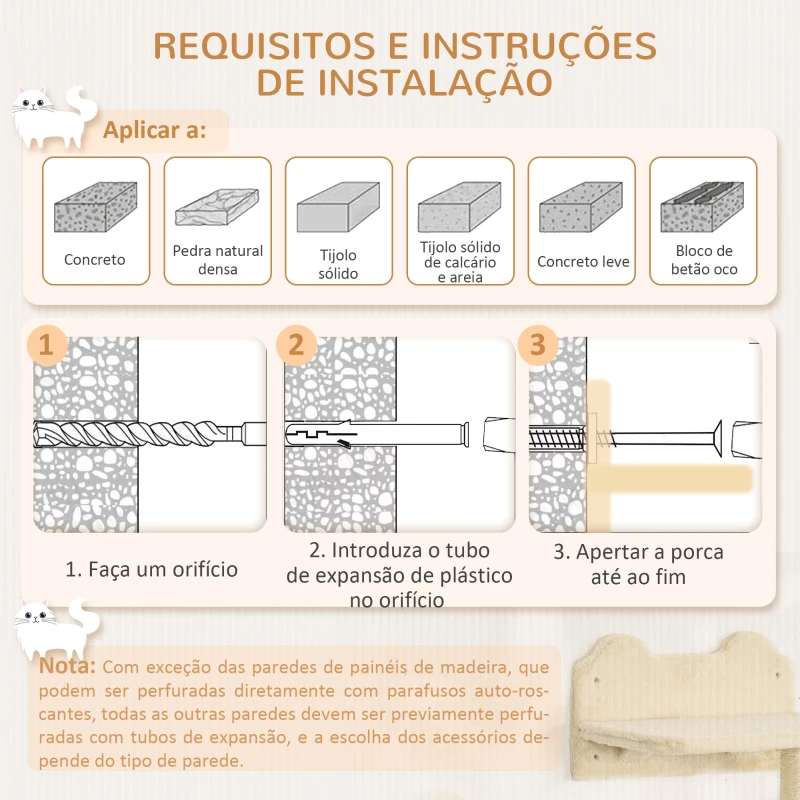 PawHut Prateleiras de Parede para Gatos 4 Peças com Rede Plataforma Semicircular Plataformas de Salto e Poste de Sisal Bege