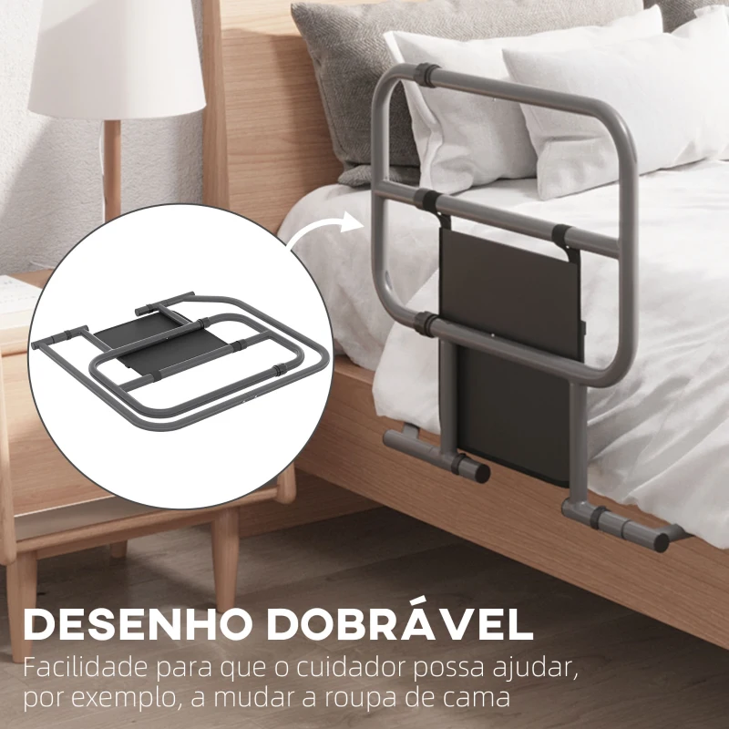 HOMCOM Grade para Cama Adulto Guarda de Segurança para Cama Dobrável com Bolso de Armazenamento 61x66x55 cm Cinza