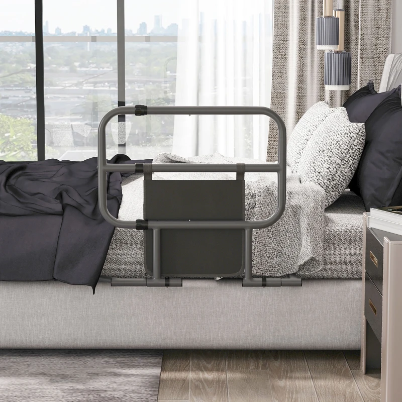 HOMCOM Grade para Cama Adulto Guarda de Segurança para Cama Dobrável com Bolso de Armazenamento 61x66x55 cm Cinza