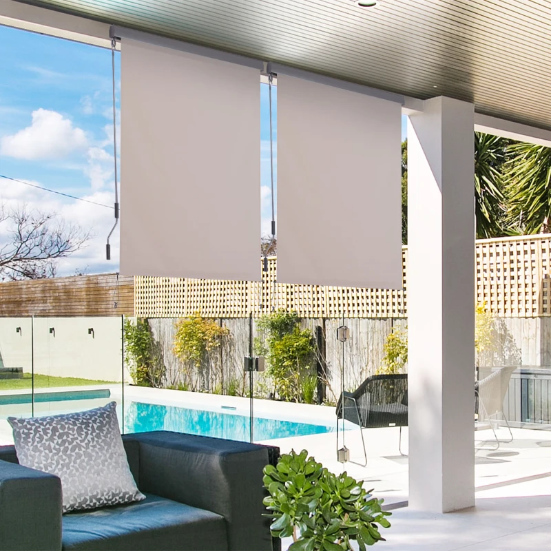 Outsunny Toldo Vertical Enrolável 140x250 cm com Manivela Proteção UV para Interior Exterior Varanda  Creme