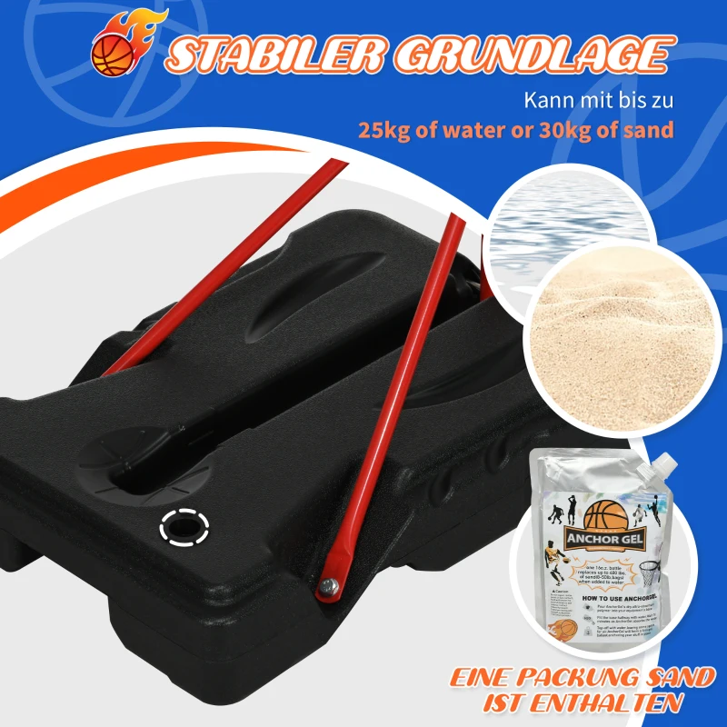 ZONEKIZ Basketballständer für Kinder 6+ Jahre, elektronische Punkteanzeige, 115-165 cm Korbhöhe, befüllbare Basis, rot