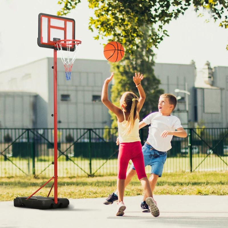 ZONEKIZ Basketballständer für Kinder 6+ Jahre, elektronische Punkteanzeige, 115-165 cm Korbhöhe, befüllbare Basis, rot