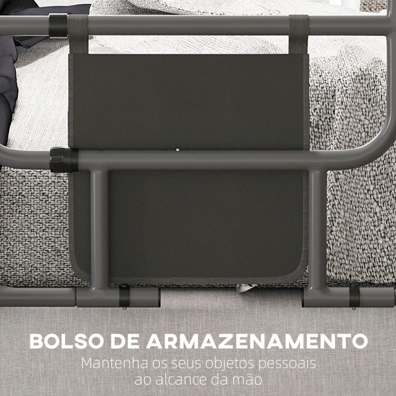 HOMCOM Grade para Cama Adulto Guarda de Segurança para Cama Dobrável com Bolso de Armazenamento 61x66x55 cm Cinza