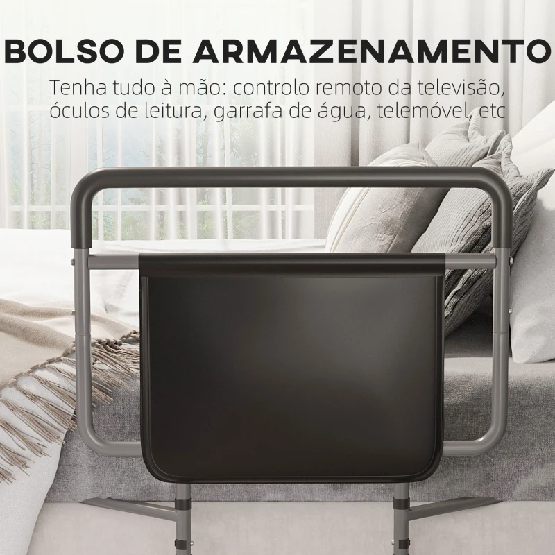 HOMCOM Grade para Cama de Adultos Guarda de Segurança para Cama com Altura Ajustável com Bolso de Armazenamento 71x61x86-104 cm Cinza