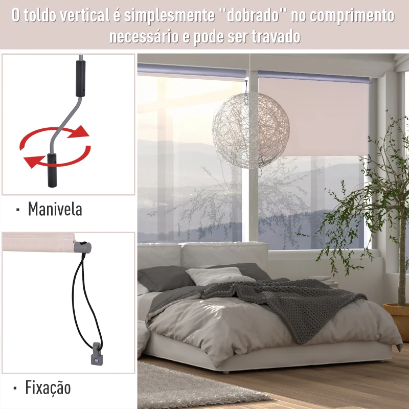 Outsunny Toldo Vertical Enrolável 140x250 cm com Manivela Proteção UV para Interior Exterior Varanda  Creme