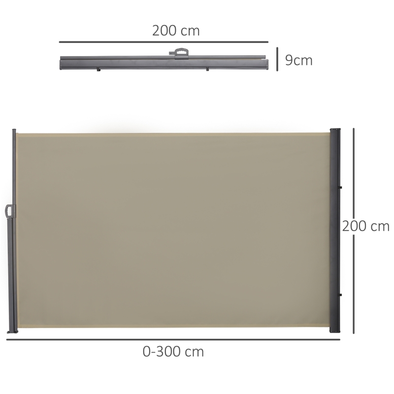 Outsunny Toldo Lateral Retrátil para Terraço Pátio ou Jardim Toldo de Privacidade para Exterior Dobrável 300x180cm Bege