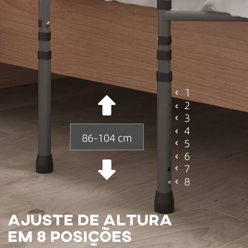 HOMCOM Grade para Cama de Adultos Guarda de Segurança para Cama com Altura Ajustável com Bolso de Armazenamento 71x61x86-104 cm Cinza