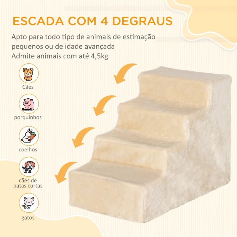 PawHut Escada para Animais de Estimação com 4 Degraus 2 em 1 com Capa Removível e Lavável Escada 60x35x44 cm Bege