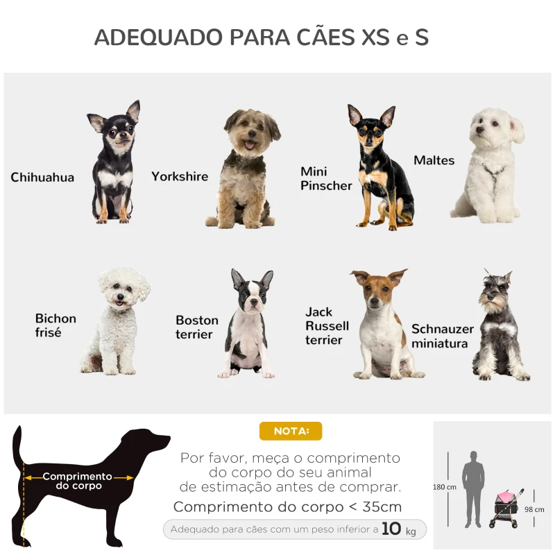 PawHut Carrinho para Animais de Estimação 3 em 1 Dobrável com Bolsa de Transporte Cesta de Armazenamento e Travão 82x49,5x98 cm Rosa